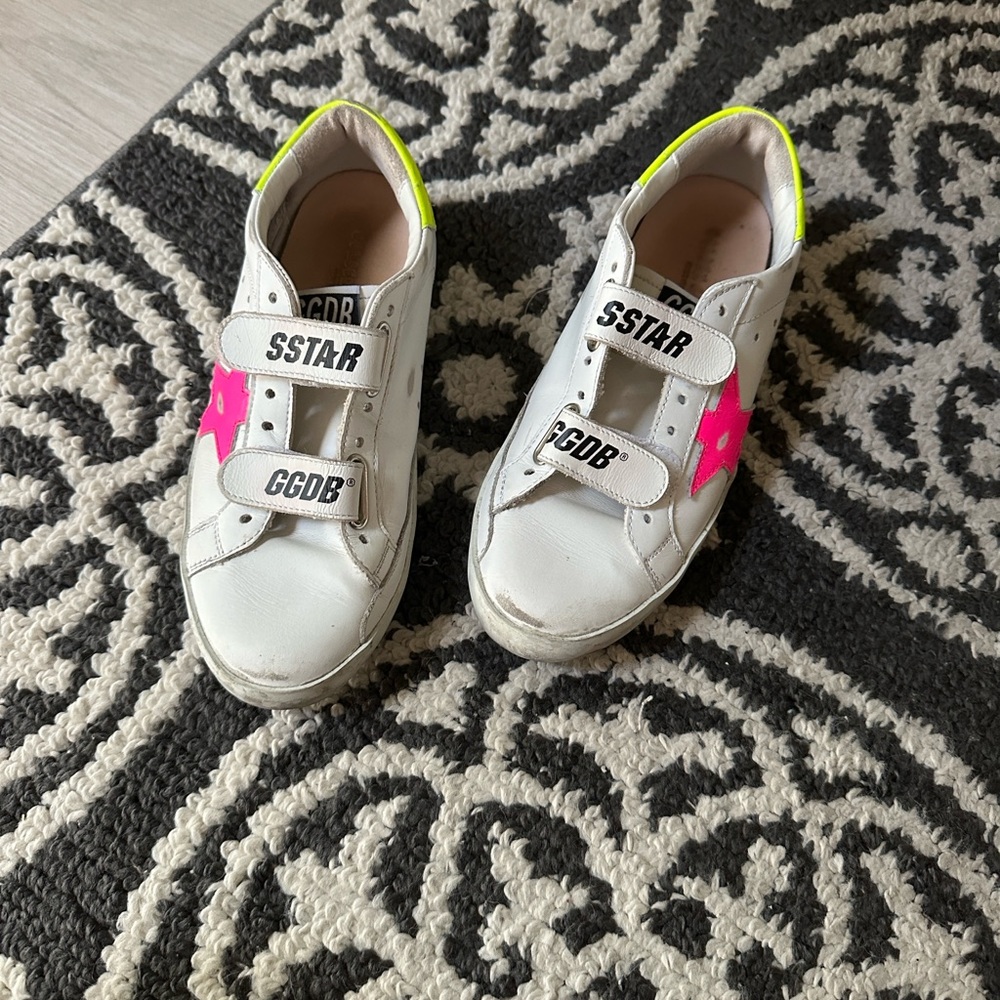 Golden Goose Kids White and Neon Pink Sneakers